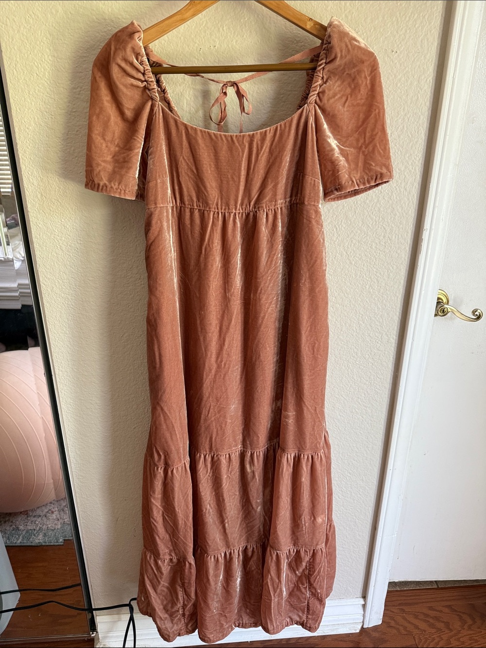 Anthropology Women’s Velvet Puff-Sleeve Maxi Dress in Dusty Rose
